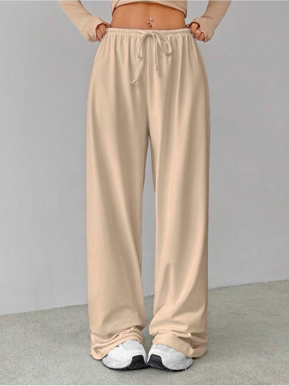 SHEIN | Tall Wide Leg Beige Drawstring Lounge Pants